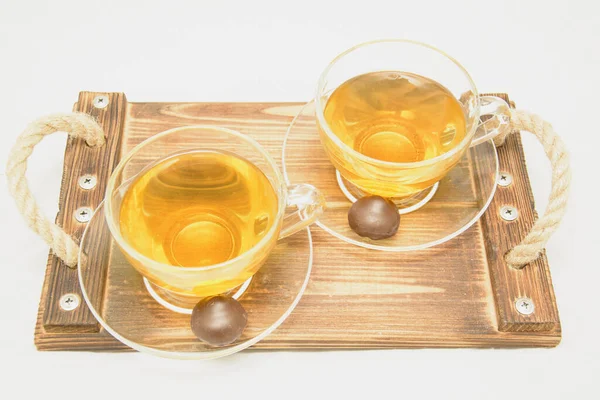 Two Cups Green Tea White Background — Stock Photo, Image