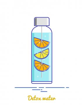 Cam veya plastik şişe suyu, portakal ve limon parçaları ile. Suyu Detoks.