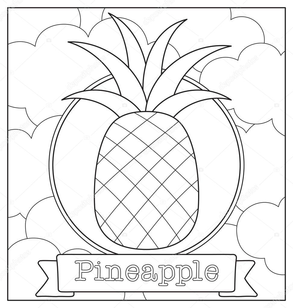 Cute black and white fruit illustration for children coloring book