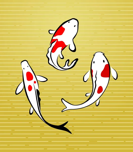 Illustration von Koi-Fischen, die auf gelbem Hintergrund schwimmen — Stockvektor