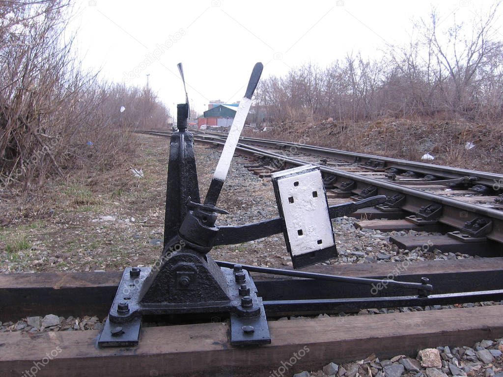 rail tracks for trains in the industrial area of the city indust