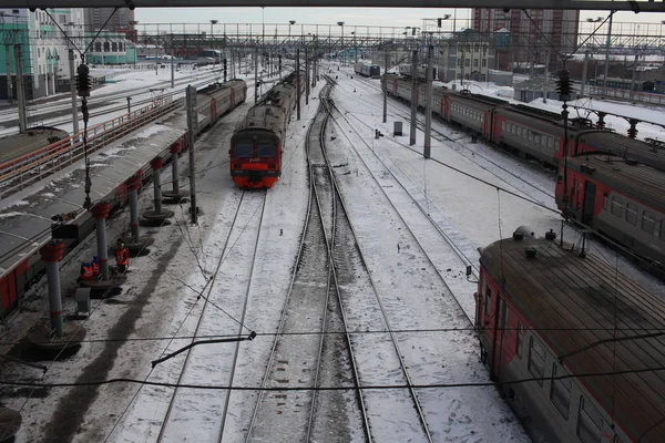 Rússia Novosibirsk 2019 Estação Ferroviária Para Estação Trens Elétricos Para — Fotografia de Stock