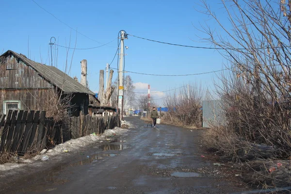 Russia Novosibirsk 2019 Rural Life Siberian Village Dirty Road Village — Φωτογραφία Αρχείου