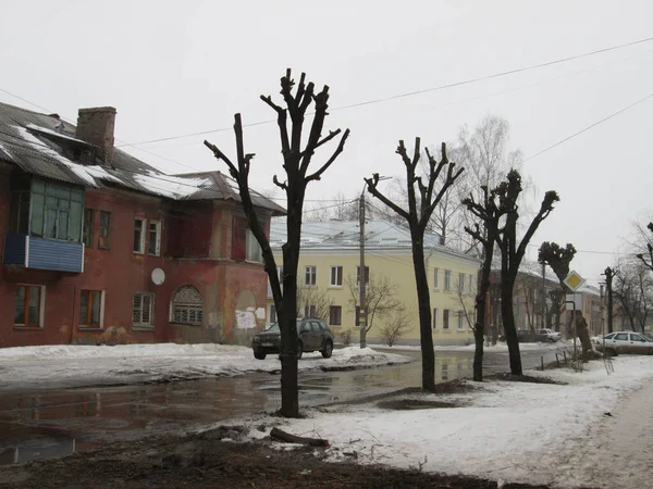 Russland Rjasan 2017 Leere Straßen Stadt Mit Düsterem Himmel Hässliche — Stockfoto