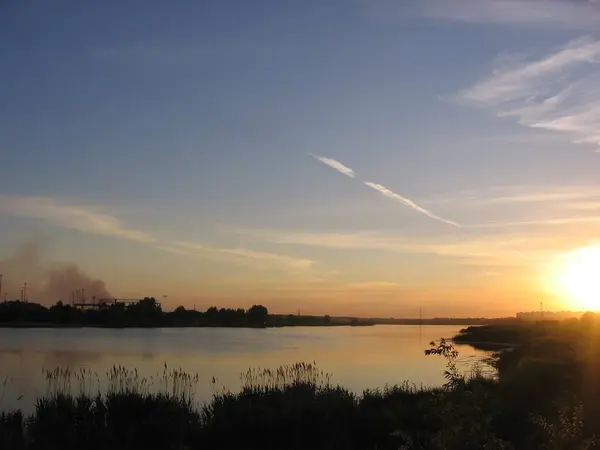 Picturesque Landscape Sunset Lake Evening Nature River — Stock Photo, Image