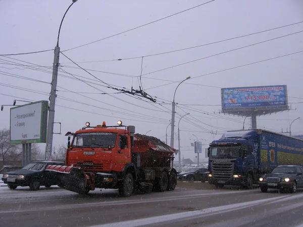 Rusland Novosibirsk 1980 Speciale Auto Reinigen Straat Winter Tegen Sneeuw — Stockfoto