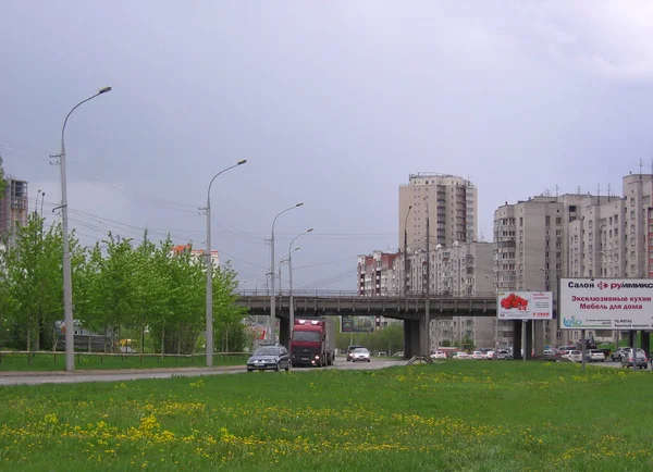 Rusland Novosibirsk 1980 Autoweg Expressway Stad Met Een Viaduct Zomer — Stockfoto