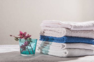 Çiçekli beyaz ve mavi havlular