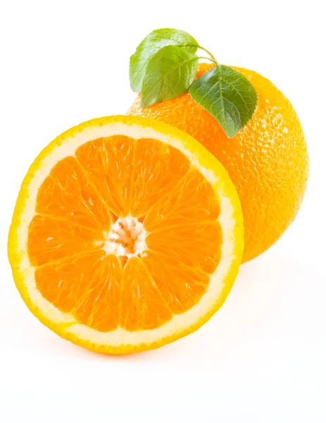 Fresh cut oranges with leaves — Stock Photo, Image