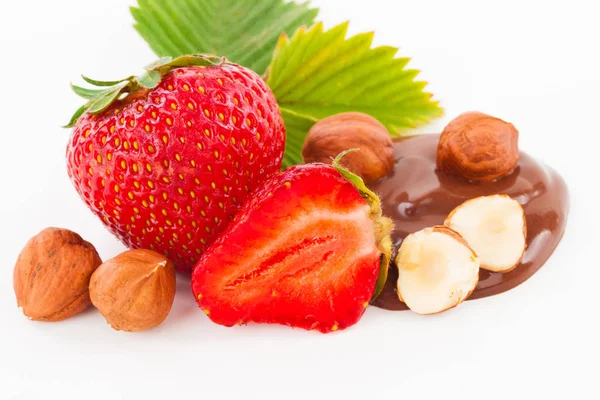 Belle fraise délicieuse au chocolat et noix — Photo