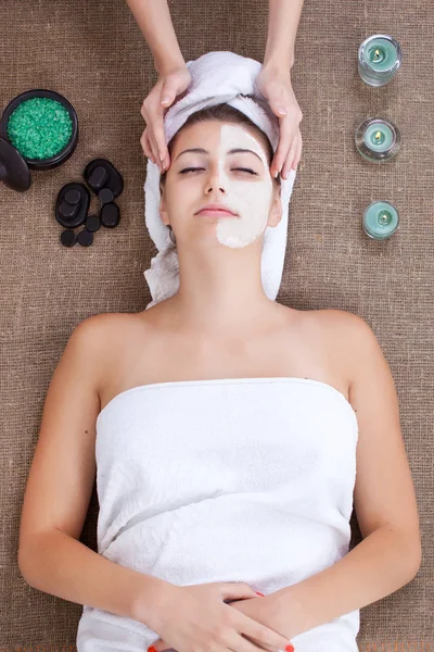 Massage of face for woman in spa salon — Stock Photo, Image