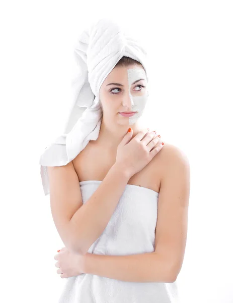 Spa woman isolated - clean skin with mask — Stock Photo, Image