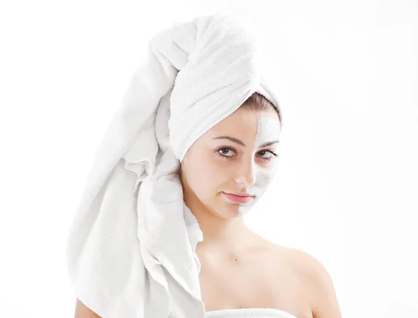 Spa woman isolated - clean skin with mask — Stock Photo, Image