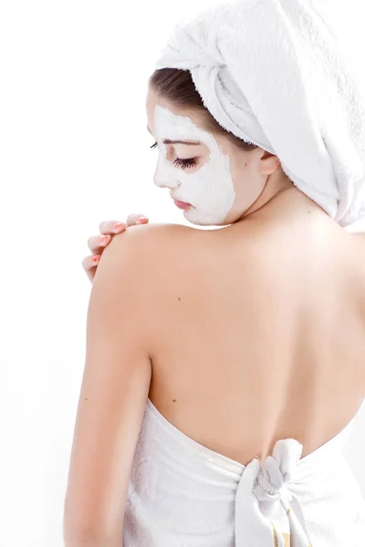 Spa woman isolated - clean skin with mask — Stock Photo, Image