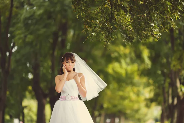 Bella sposa all'aperto in una foresta . — Foto Stock