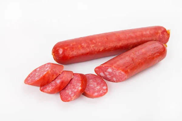 Saucisses fumées isolées sur fond blanc — Photo