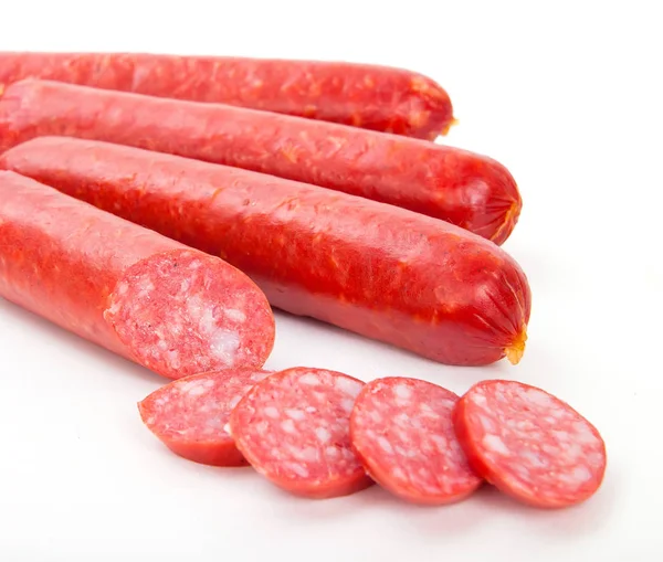 Saucisses fumées isolées sur fond blanc — Photo