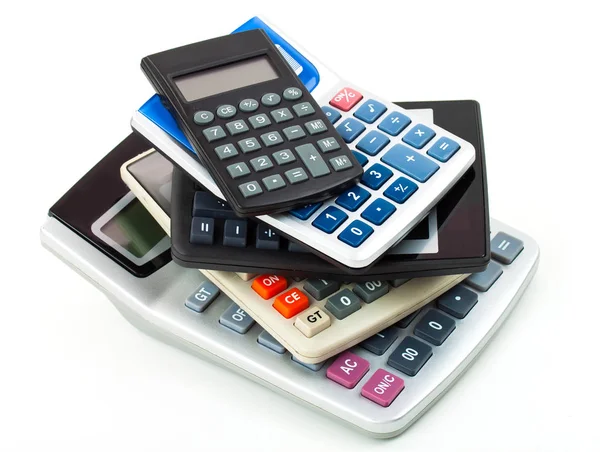 Beyaz bir arka plan üzerinde birçok farklı tasarım hesap makineleri