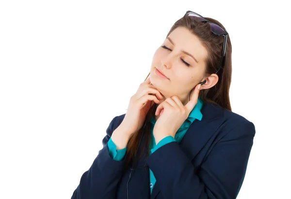 Successful business woman relax with headset on white background — Stock Photo, Image