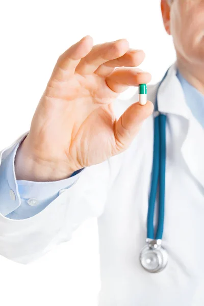 Arzt Mit Tablette Der Hand Isoliert Auf Weißem Hintergrund — Stockfoto