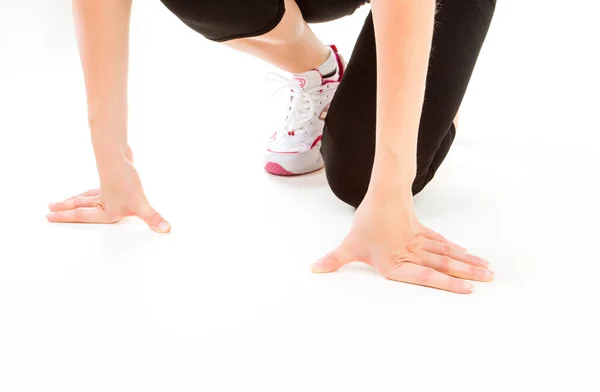 Fitness Füße Der Joggenden Person Auf Weißem Hintergrund — Stockfoto