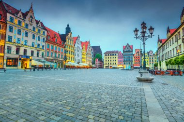 Görkemli sabah sahne Wroclaw Pazar Meydanı, Polonya, Avrupa