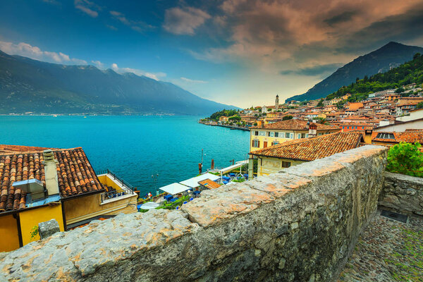 Famous mediterranean touristic resort at lake Garda, Limone sul Garda, Lombardy region, Italy, Europe