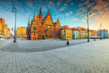 Harika sabah sahne Wroclaw Pazar Meydanı, Polonya, Avrupa
