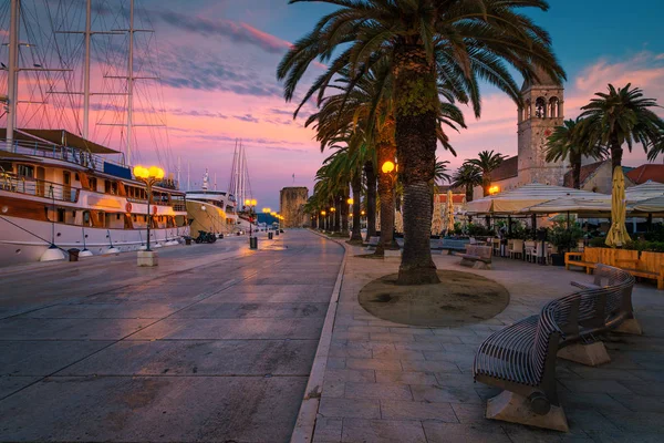 Trogir harbor and old town promenade at sunrise, Dalmatia, Croatia