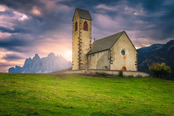 Admirable Church Jakob San Giacomo Hill Sunrise Old Church Mountain — Stock Photo, Image