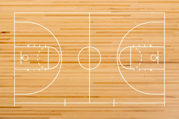 Pavimento del campo da basket con linea su legno — Foto Stock