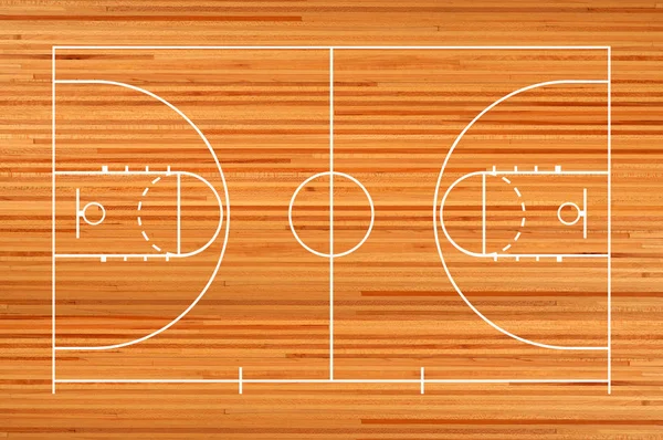 Pavimento del campo da basket con linea su legno — Foto Stock