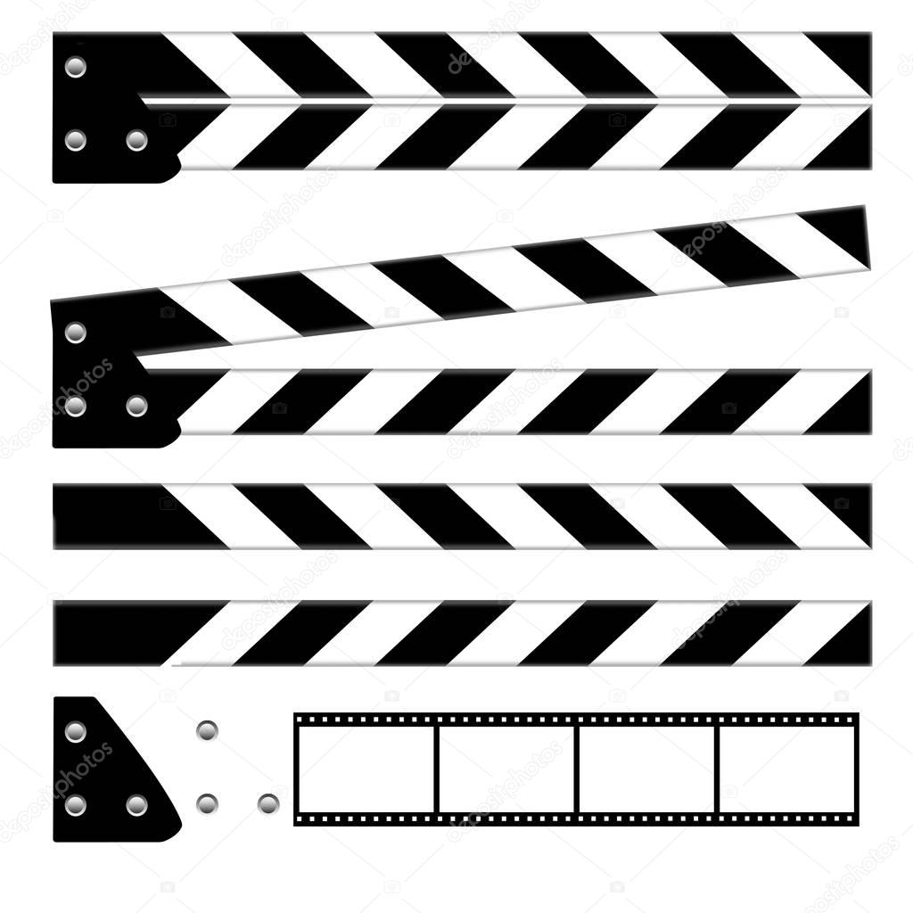 Parts of clapper board isolated on white background.