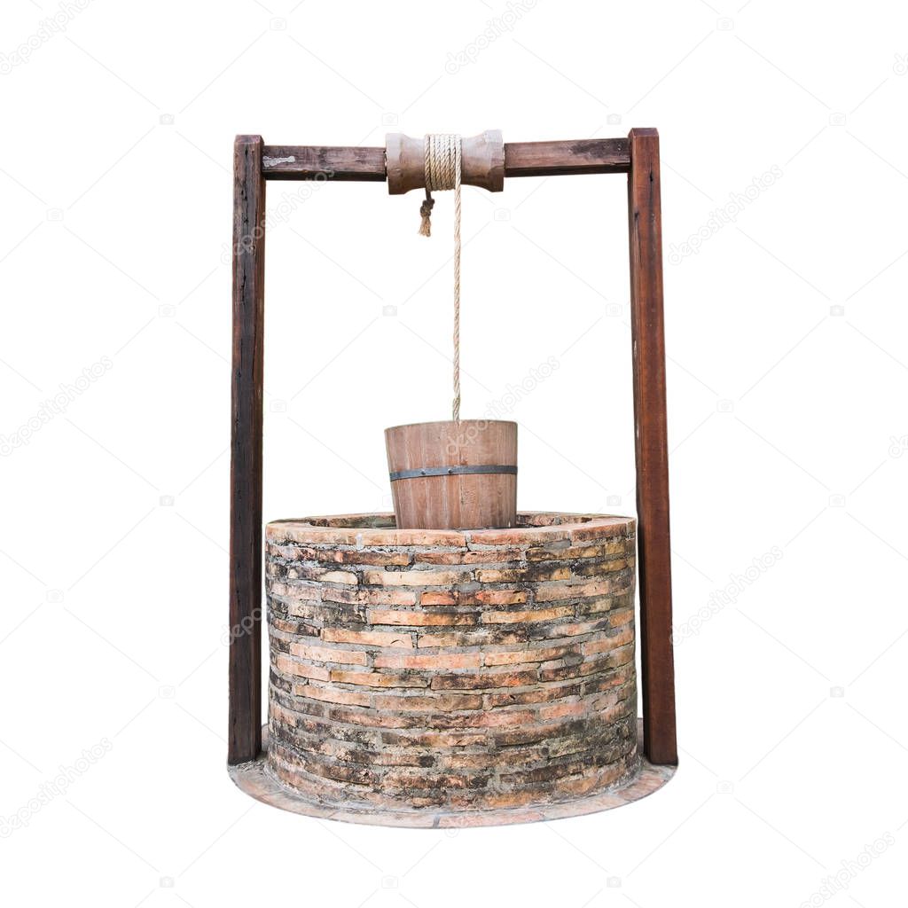 Traditional chinese water well With Pulley and Bucket isolated o