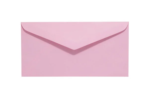 ピンクの封筒は、白い背景で隔離。クリッピング パスを含める — ストック写真