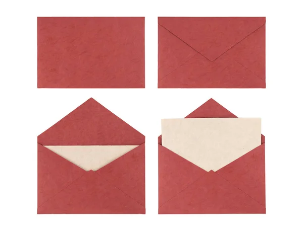 Red envelope made from natural fiber paper isolated on white bac — Stock Photo, Image