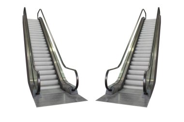 Beyaz arka plan üzerinde kırpma yolu dahil izole yürüyen merdiven.