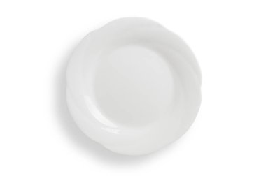 Boş beyaz yuvarlak plaka kırpma yolu inclu beyaz arka plan üzerinde