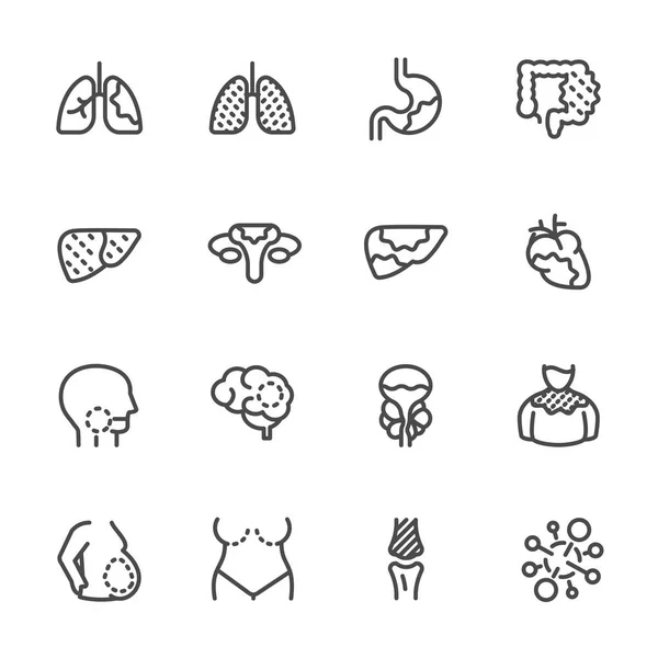 Conjunto de iconos de cáncer, médicos y sanitarios, iconos de línea vectorial — Vector de stock