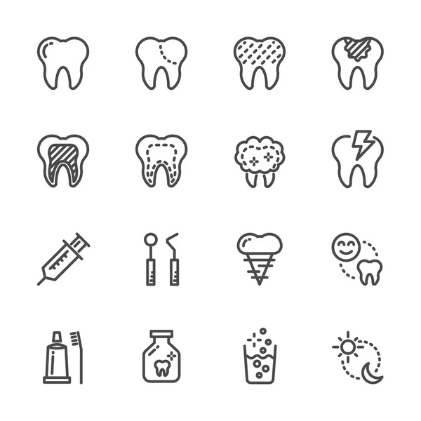 Diente y Dental, Salud e iconos médicos. Línea vectorial ico — Archivo Imágenes Vectoriales