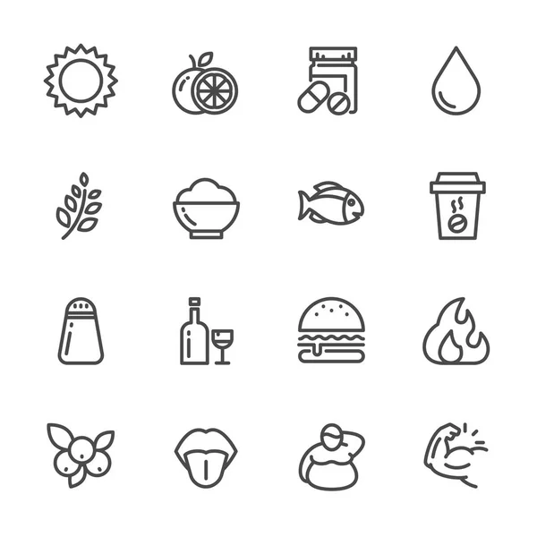 Sağlıklı gıda ve beslenme Icons set. Vektör hat simgeler — Stok Vektör