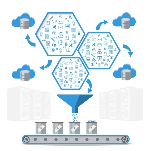 Processamento de business intelligence e conceito de gerenciamento de banco de dados — Vetor de Stock