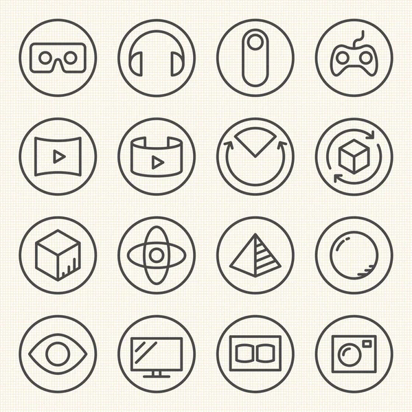 Rounded Line icons for Virtual Reality innovation technologies. — Stock Vector