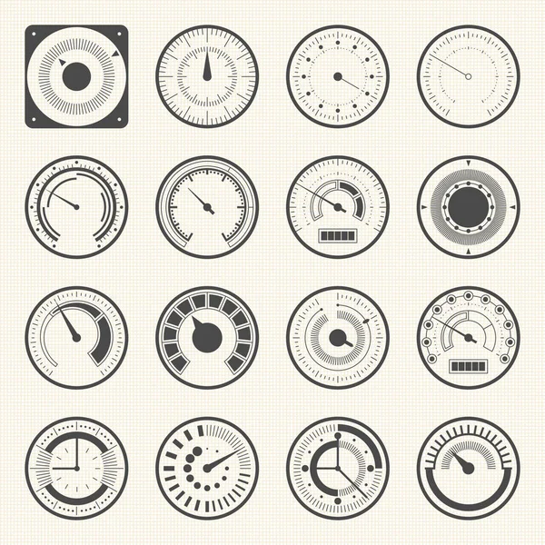 Circular meter, Collection of round gauge. Vector icons set — Stock Vector