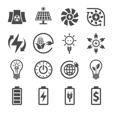 Elektrik, ekoloji ve enerji Icon Set, vektör simgesi tasarım