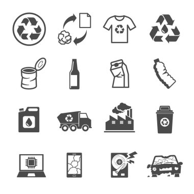 Çöp geri dönüşüm, atık, kağıt, plastik olarak böyle simgeleri içerir,
