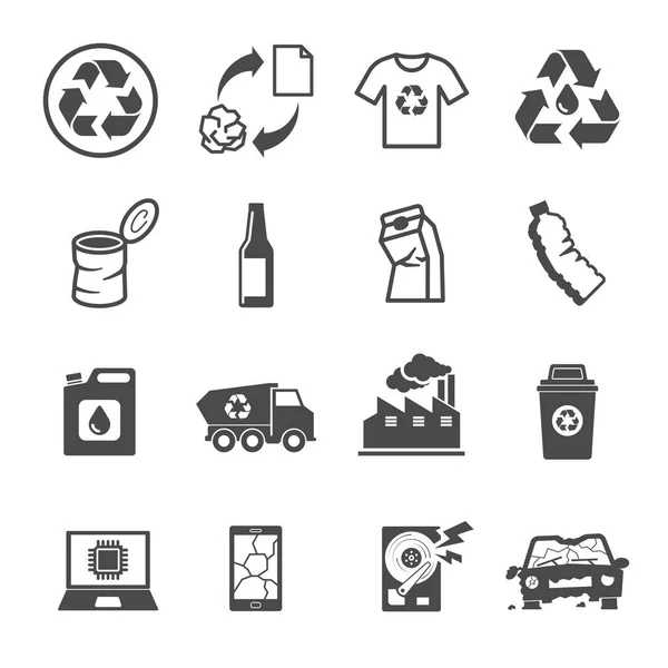 Recykling śmieci, zawiera takie ikony jak odpady, papieru, tworzyw sztucznych, — Wektor stockowy