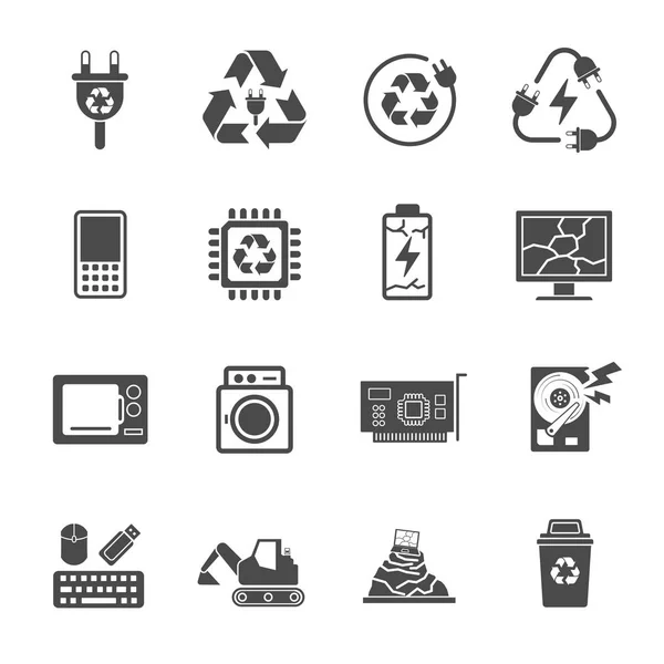 Recycling van e-afval vuilnis, bevat deze pictogrammen zoals elektronische was — Stockvector