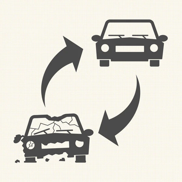 Gamla skadade och nya bilar. Bil återvinning koncept. — Stock vektor