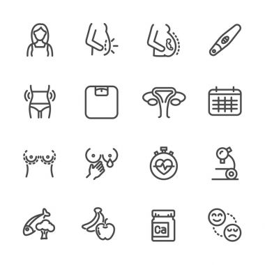 Gebelik, kadın sağlık hattı Icons set. Vektör simgesi